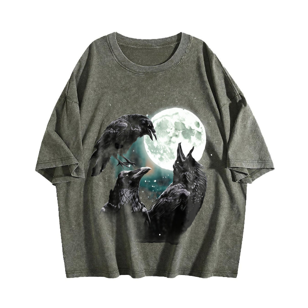 Raven Howling To Moon Vintage Washed T-Shirt product image 4