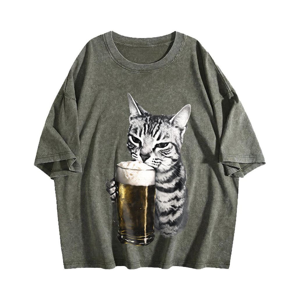 Cat Beer Y2K 90s Vintage Washed T-Shirt product image 4