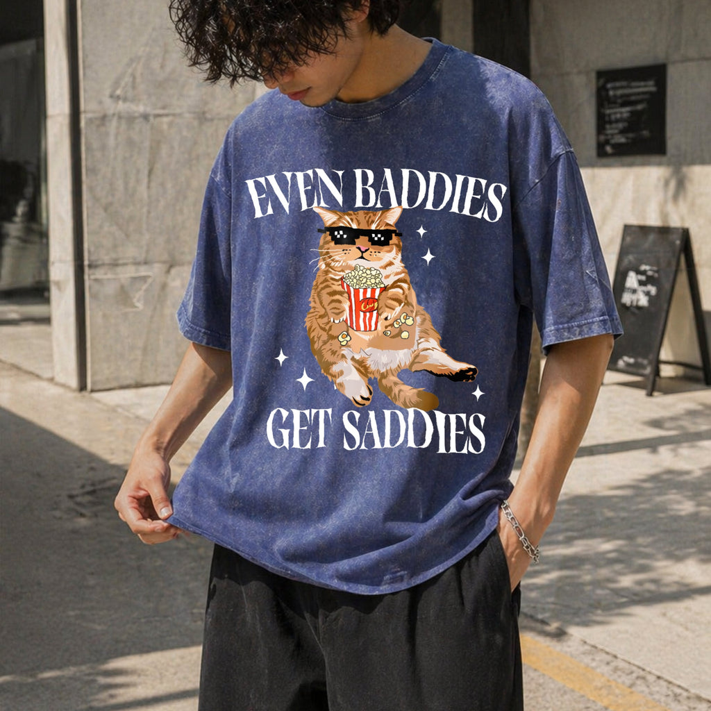 Even Baddies Get Saddies Funny Cat Vintage Washed T-Shirt product image 8