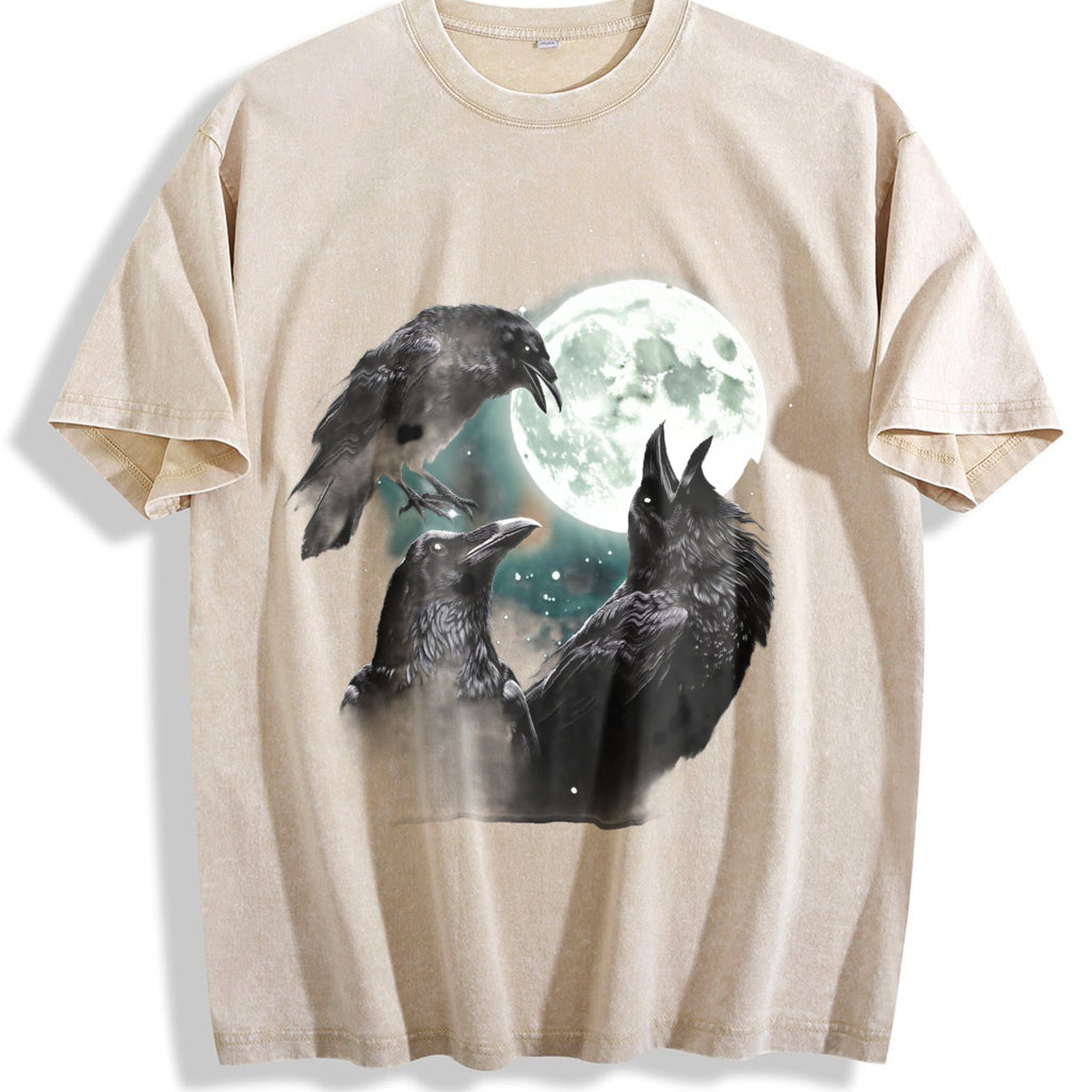 Raven Howling To Moon Vintage Washed T-Shirt product image 1