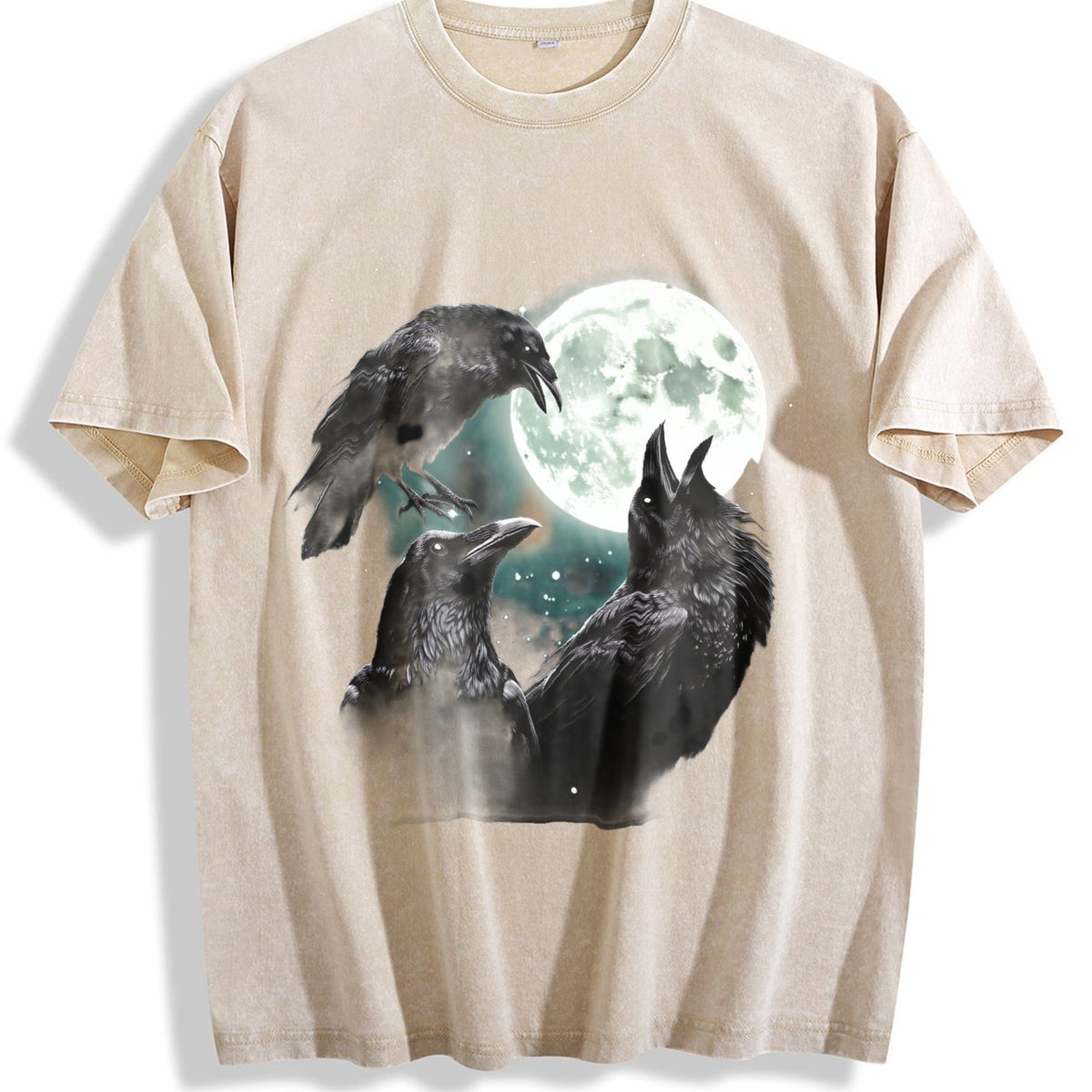 Raven Howling To Moon Vintage Washed T-Shirt product image 1
