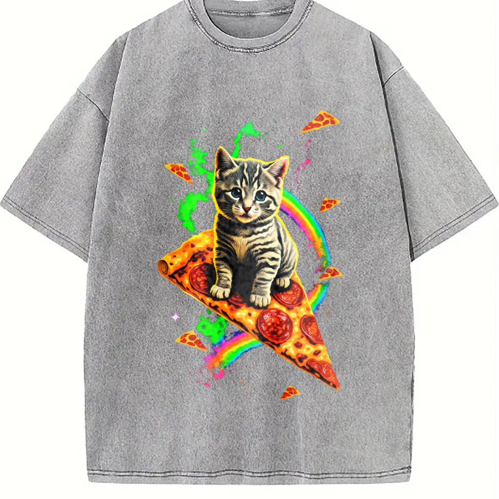 Cat Meme Pizza Galaxy Vintage Washed T-Shirt product image 5