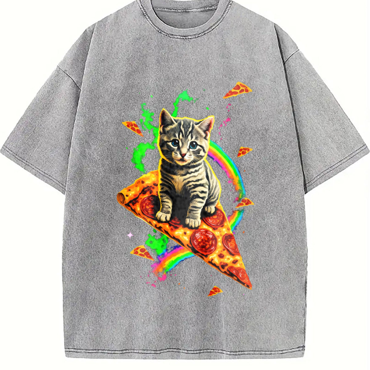 Cat Meme Pizza Galaxy Vintage Washed T-Shirt product image 5