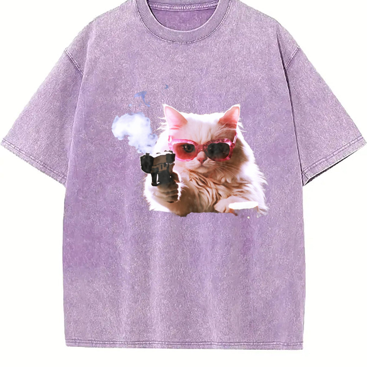 1pcscute Cat Funny T-shirtmen's Vintage Washed T-Shirt product image 6