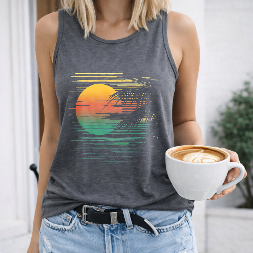 Inspired Coconut Tree & Sunrise Capcut Women's Tank Top
