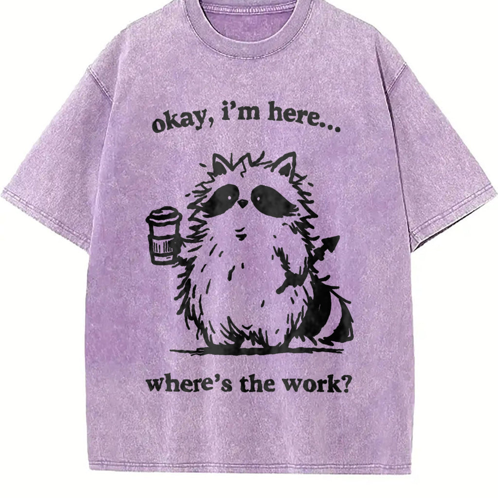 Cute Raccoon Work Coffee Vintage Washed T-Shirt product image 6