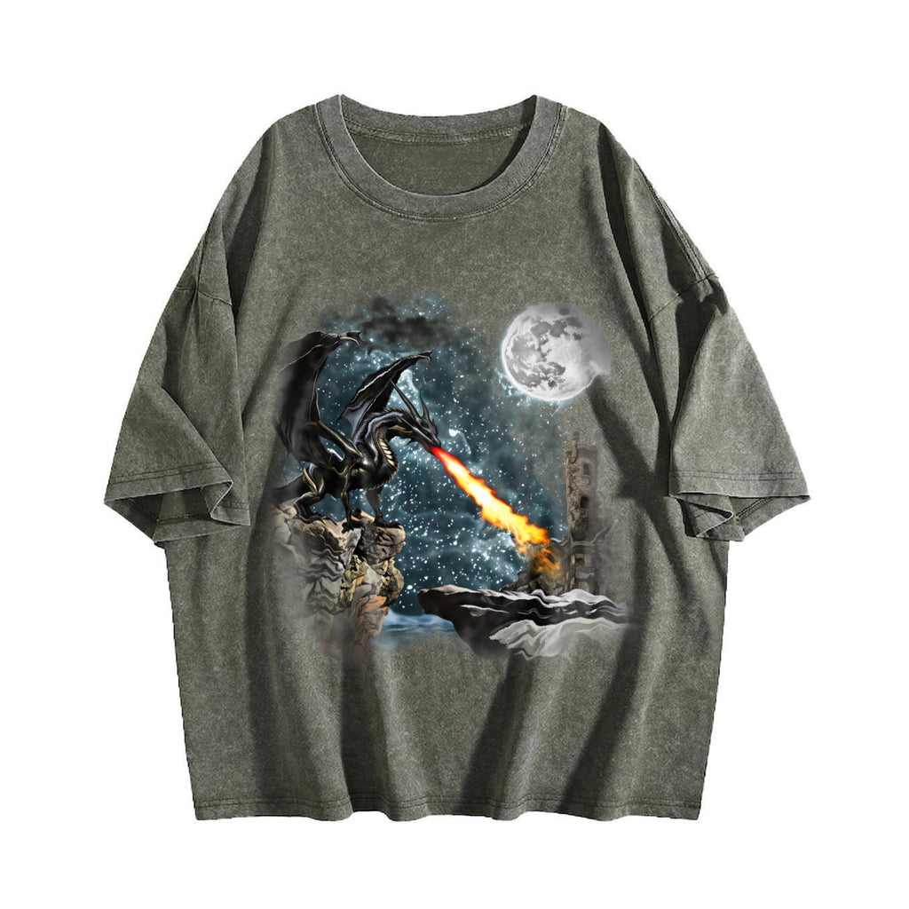 Dragon Castle Dark Art Vintage Washed T-Shirt product image 4