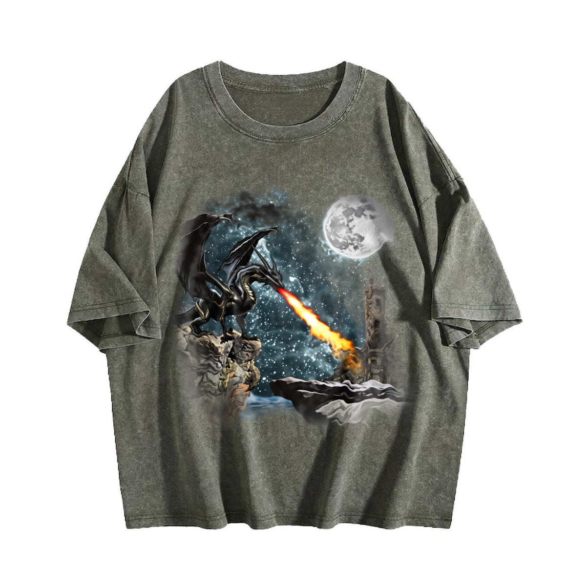 Dragon Castle Dark Art Vintage Washed T-Shirt product image 4