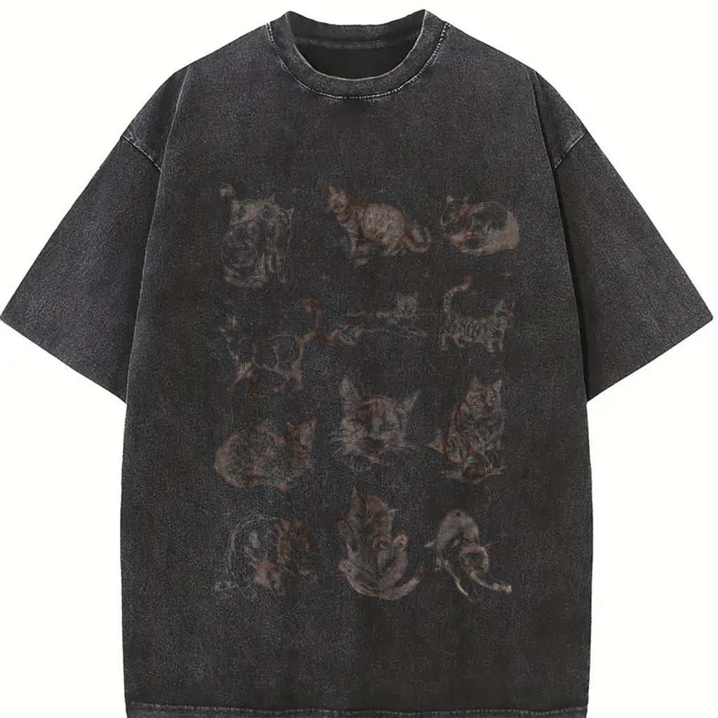 Cats 90s Tattoo Vintage Washed T-Shirt product image 2