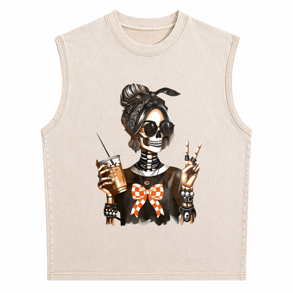 Skull Coffee For Edgy Skeleton Peace Sign Spring Summer Men's Washed Tank Top