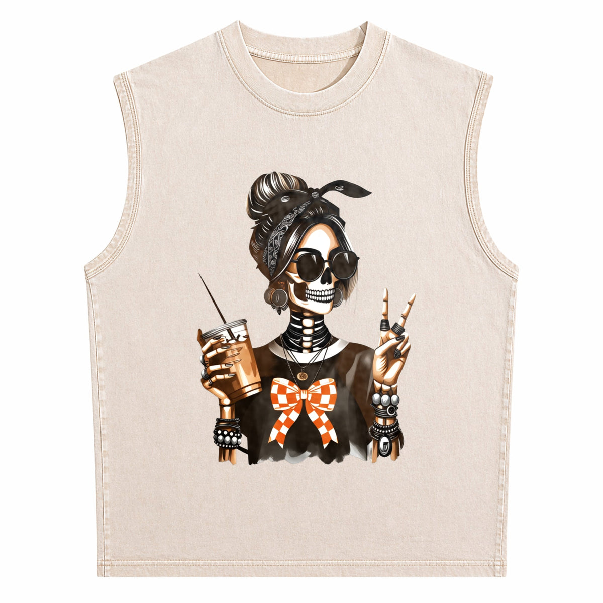 Skull Coffee For Edgy Skeleton Peace Sign Spring Summer Men's Washed Tank Top