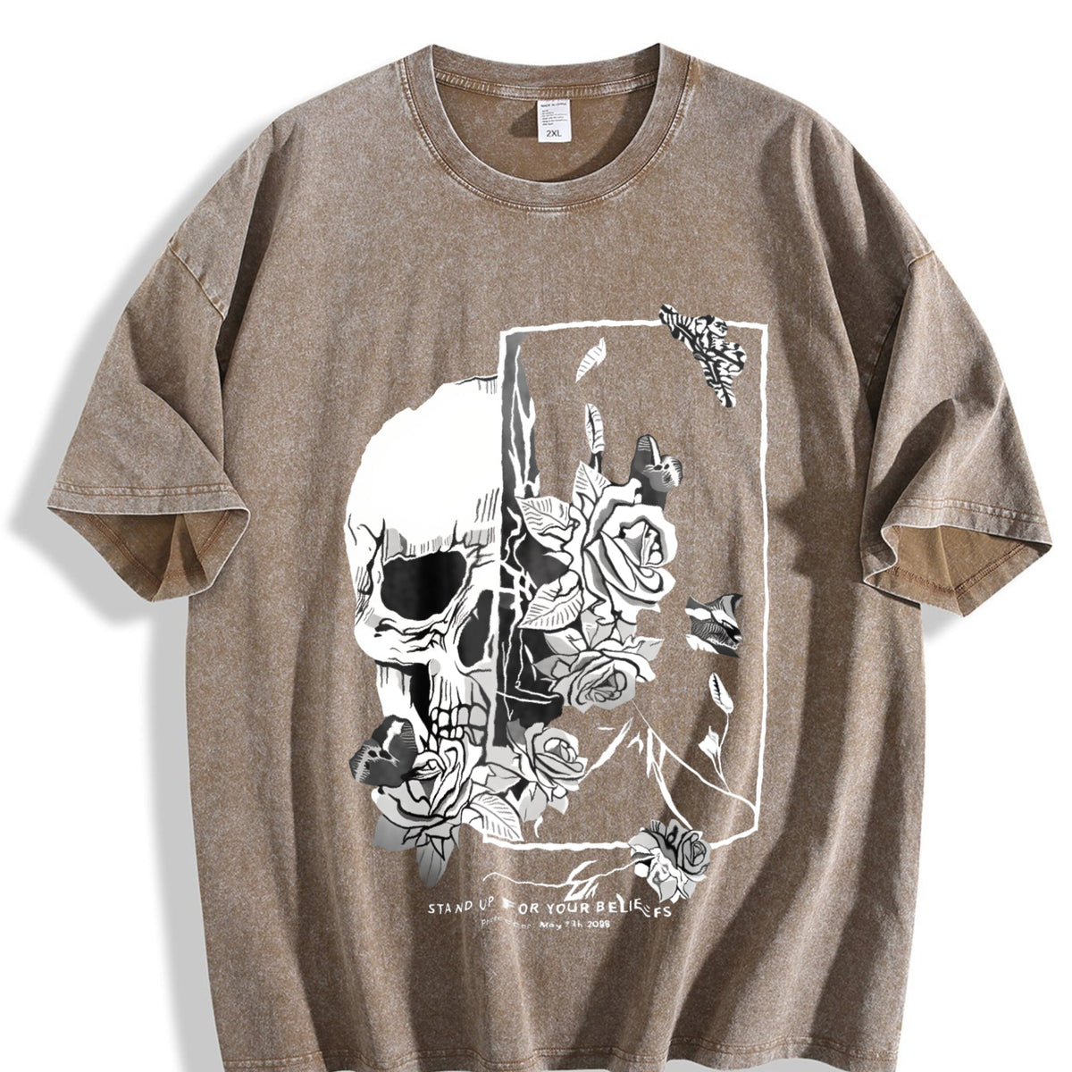 Gothic Skull & Rose - Dark Art Vintage Washed T-Shirt product image 3