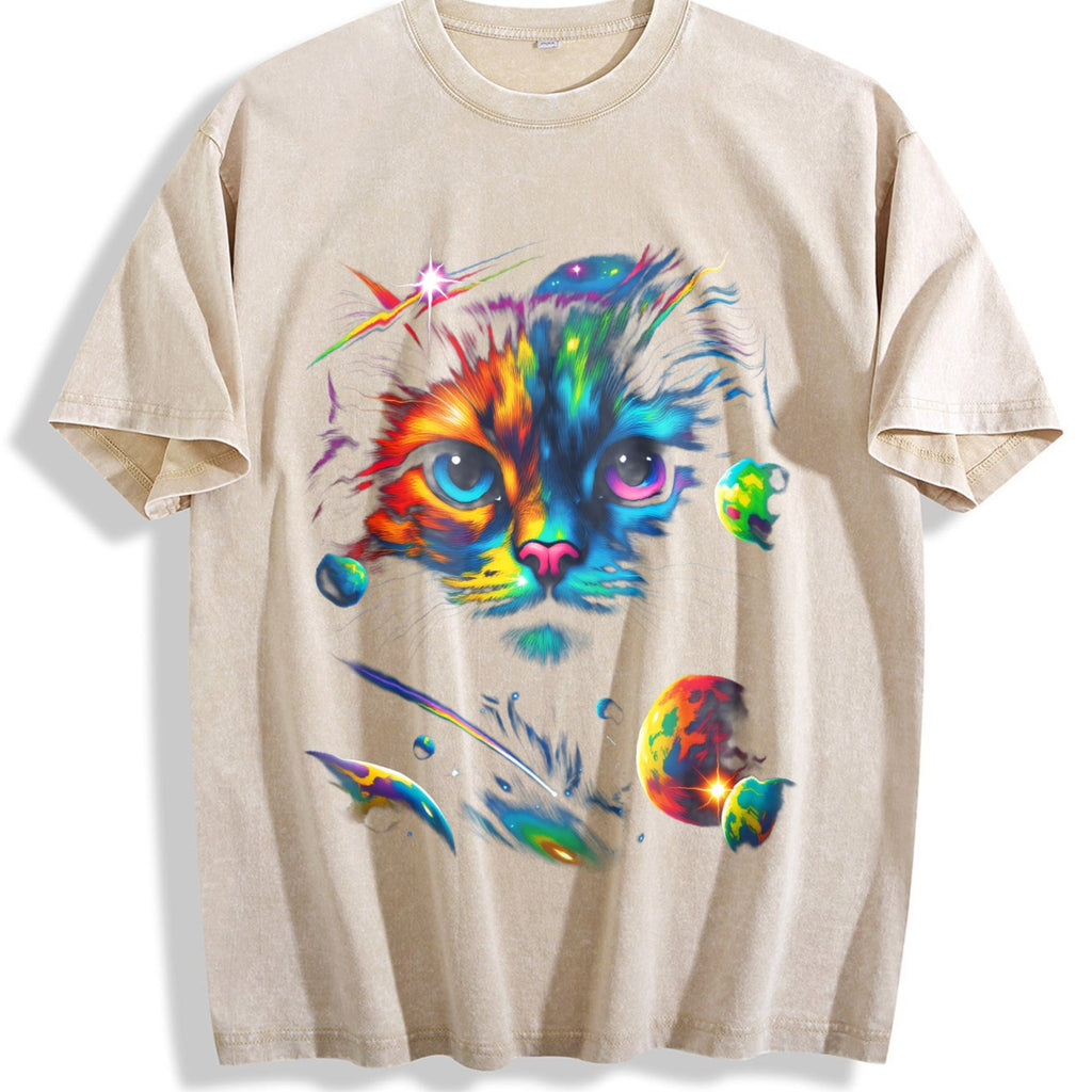 Cat Galaxy 90s Vintage Washed T-Shirt product image 1