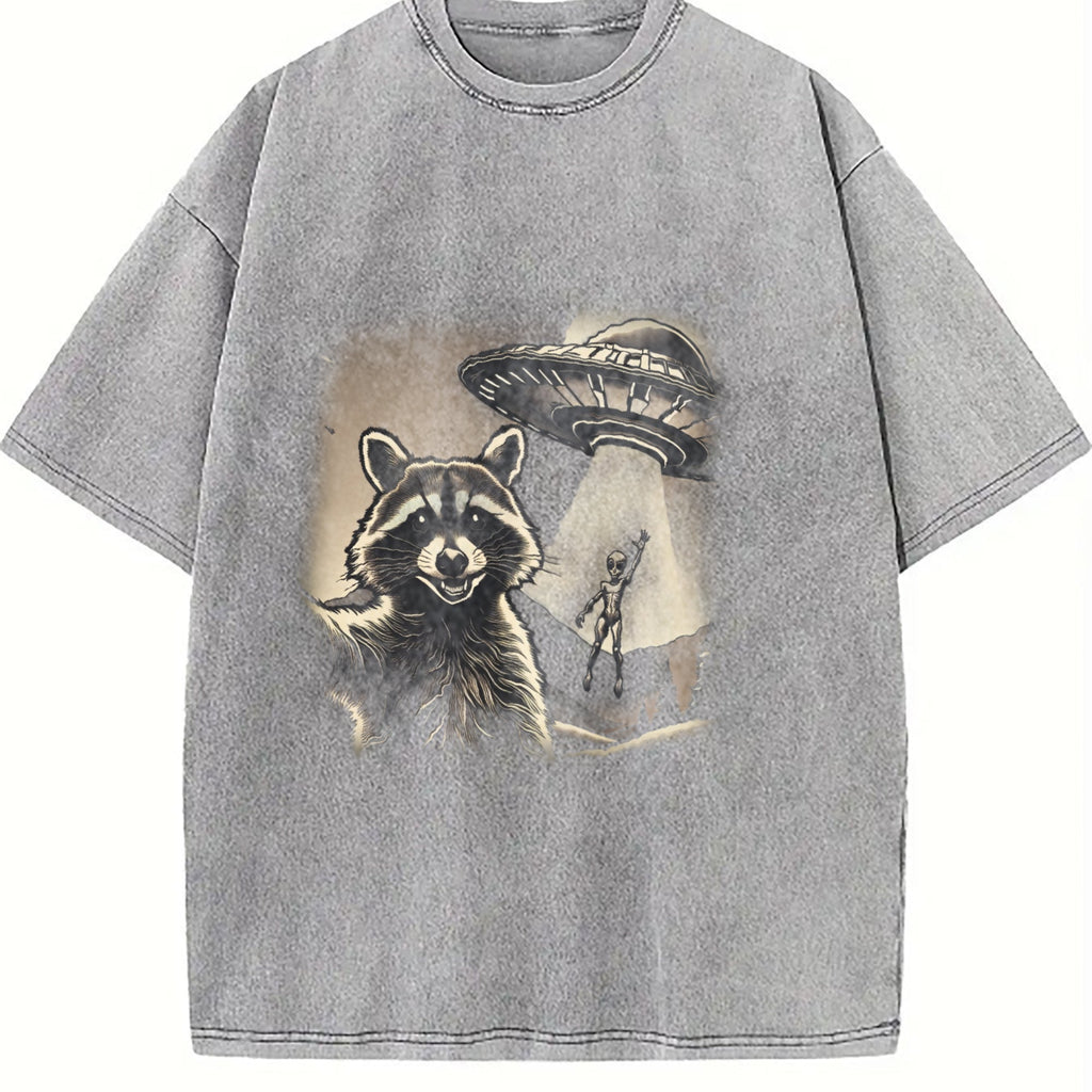 Raccoon UFO Selfie 90s Vintage Washed T-Shirt product image 5