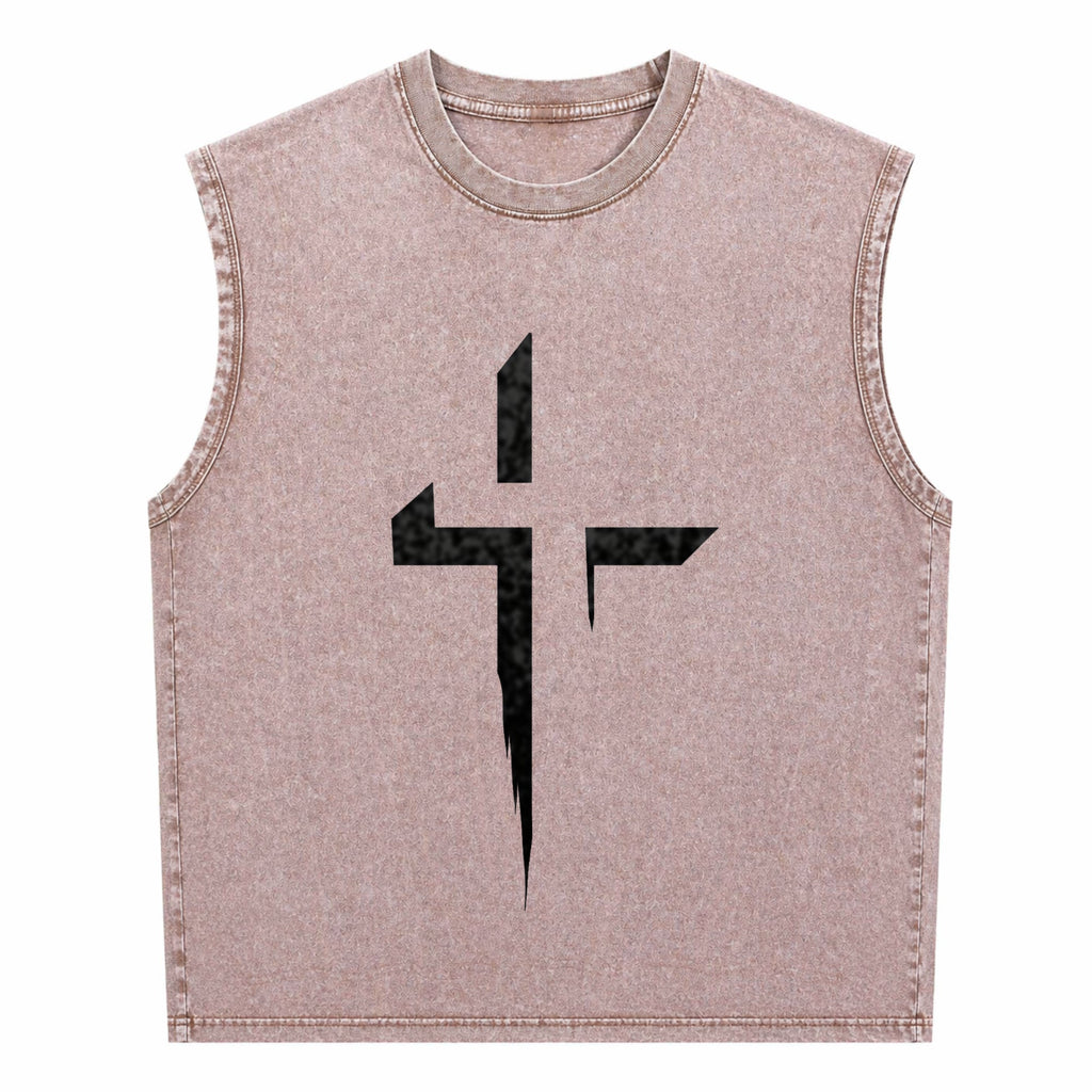 Patterned Cross Men's Washed Tank Top