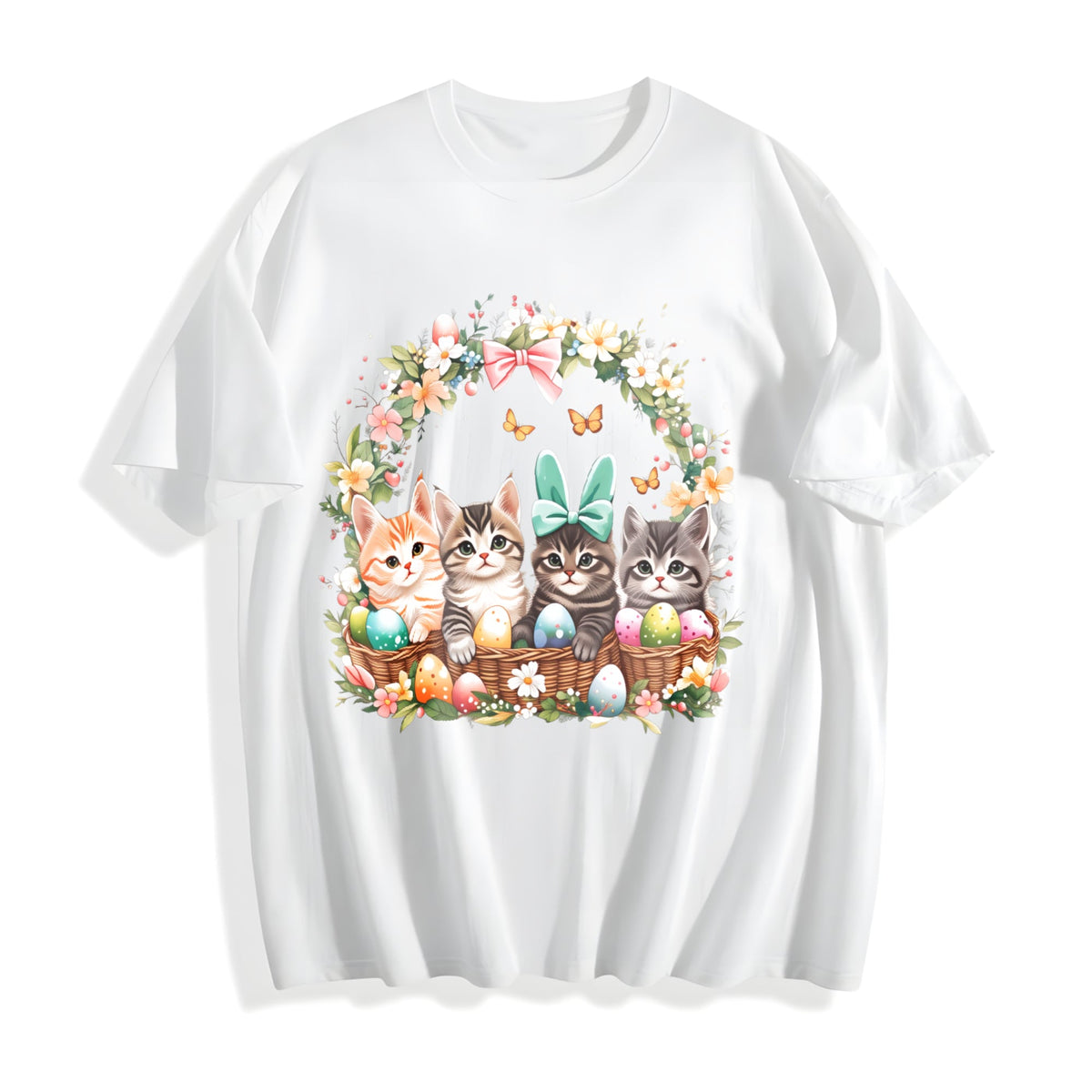 Ladies' Summer Cat In Easter Basket Cotton T-Shirt product image 2