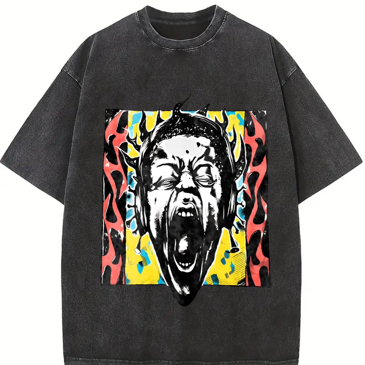 Unique Punk Flame Screaming Face Vintage Washed T-Shirt product image 2