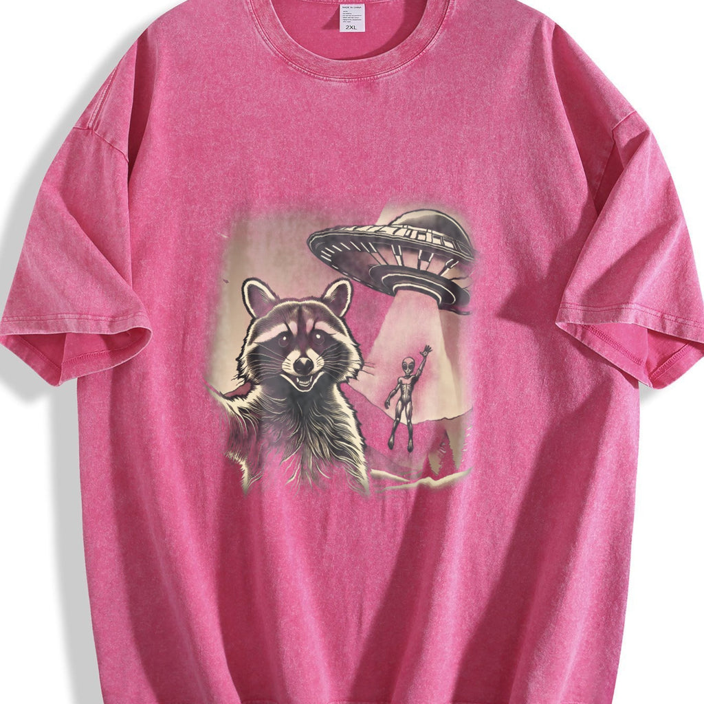 Raccoon UFO Selfie 90s Vintage Washed T-Shirt product image 7