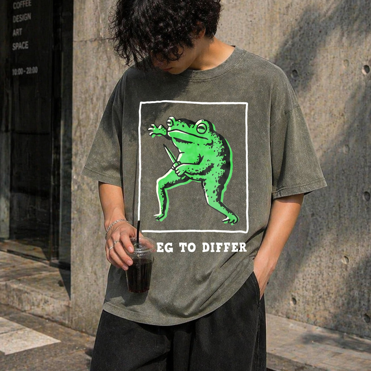 I Disagree Batik With Green Frog Vintage Washed T-Shirt product image 4