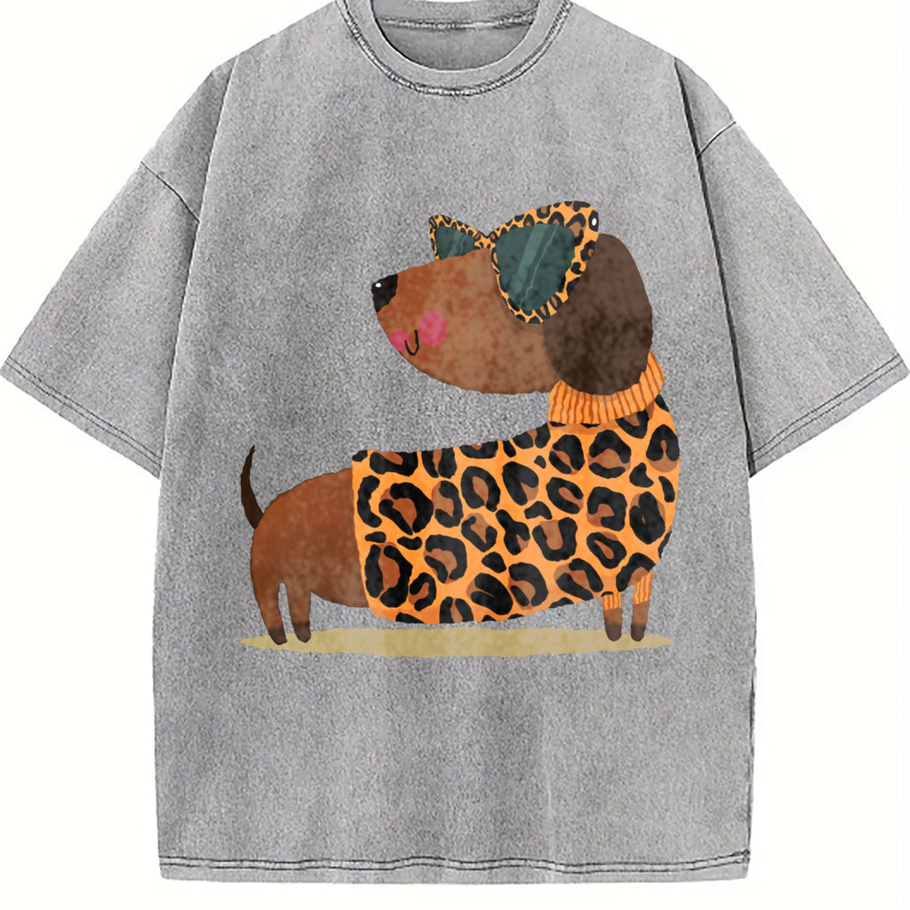 Ladies' Summer Leopard Dog Vintage Washed T-Shirt product image 5