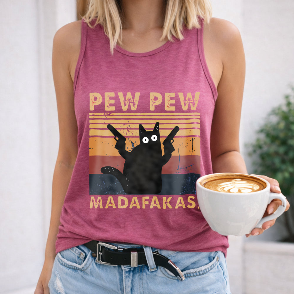 Paw Paw Letter & Cartoon Cat Abstract Women's Tank Top