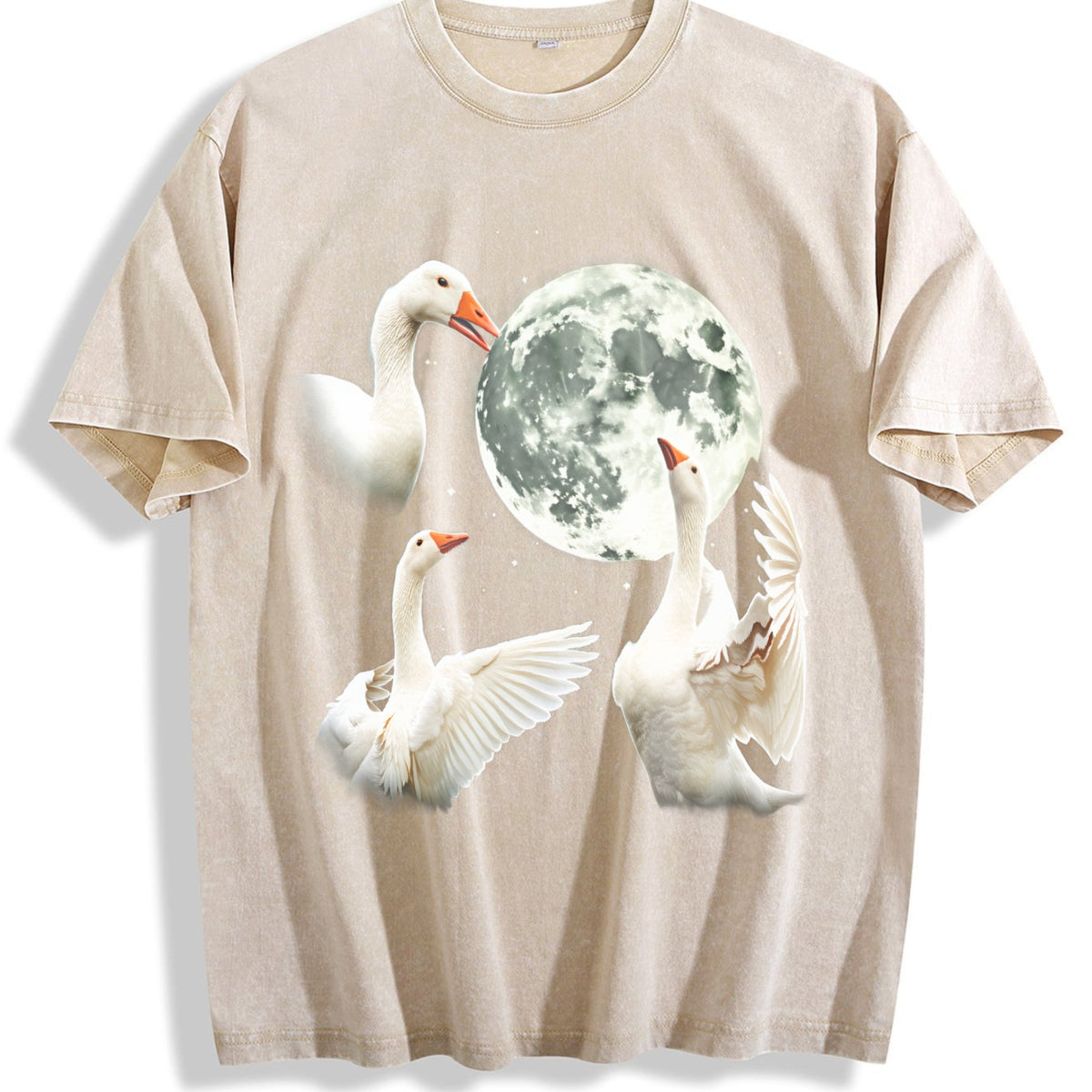 White Goose Howling At Moon 90s Vintage Washed T-Shirt product image 1