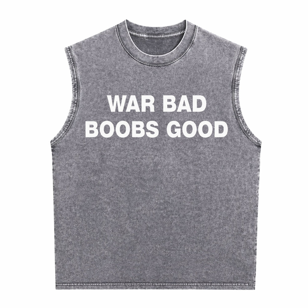 War Bad Boobs Good Black Men's Washed Tank Top