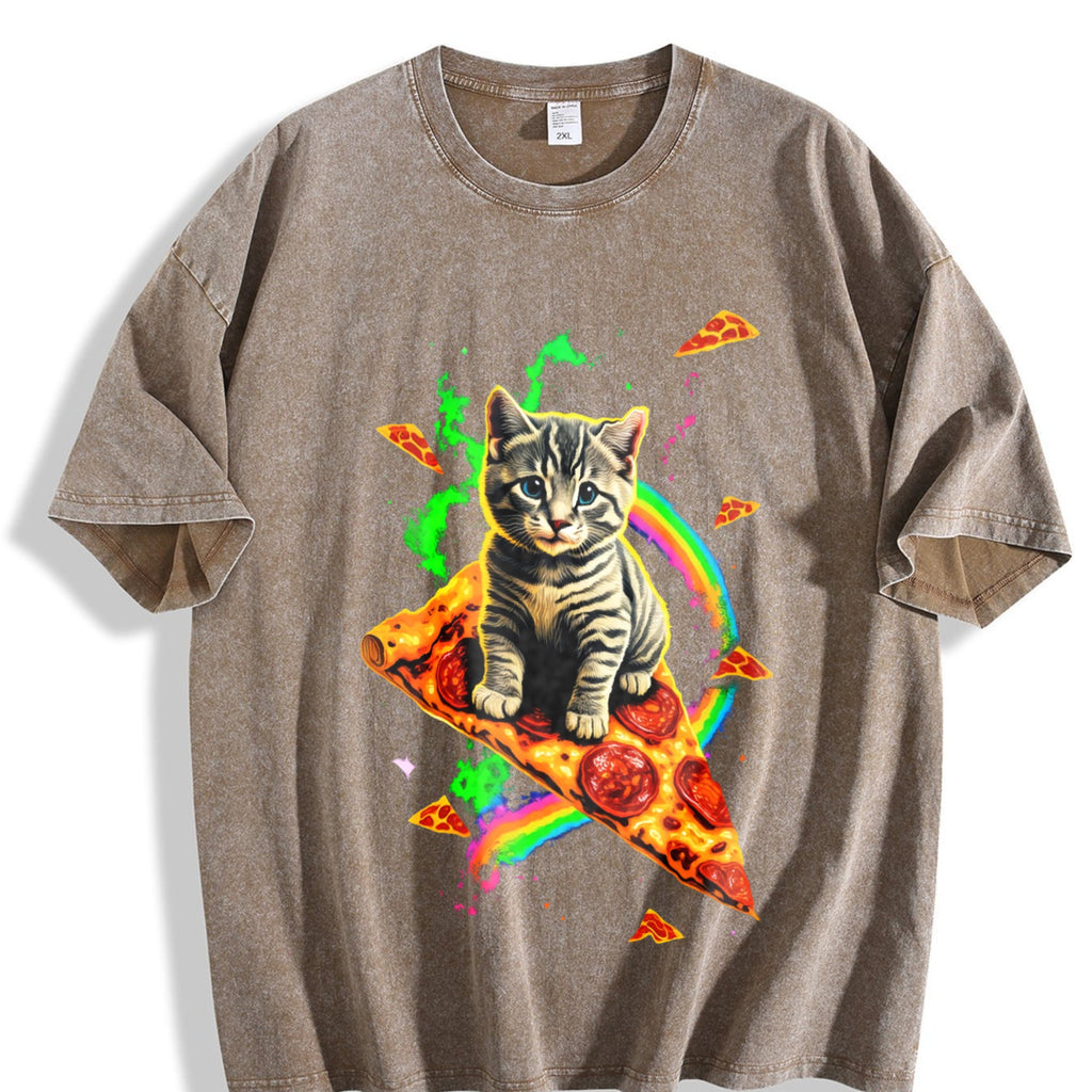 Cat Meme Pizza Galaxy Vintage Washed T-Shirt product image 3