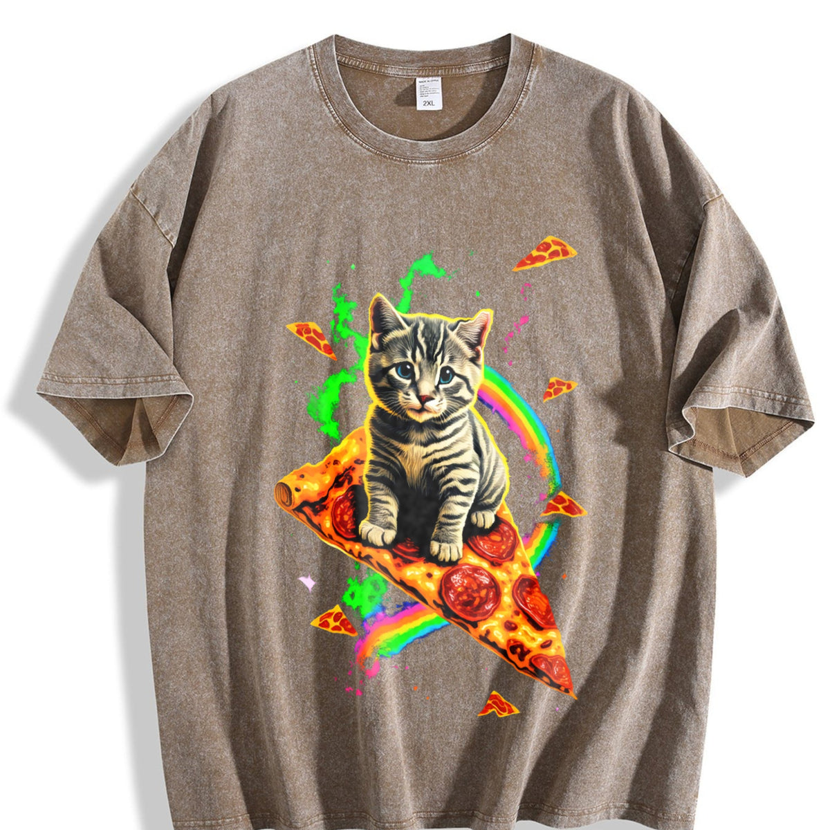 Cat Meme Pizza Galaxy Vintage Washed T-Shirt product image 3