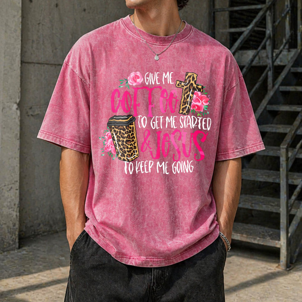 Funny Coffee & Faith - & Jesus Pink On Black Vintage Washed product image 7