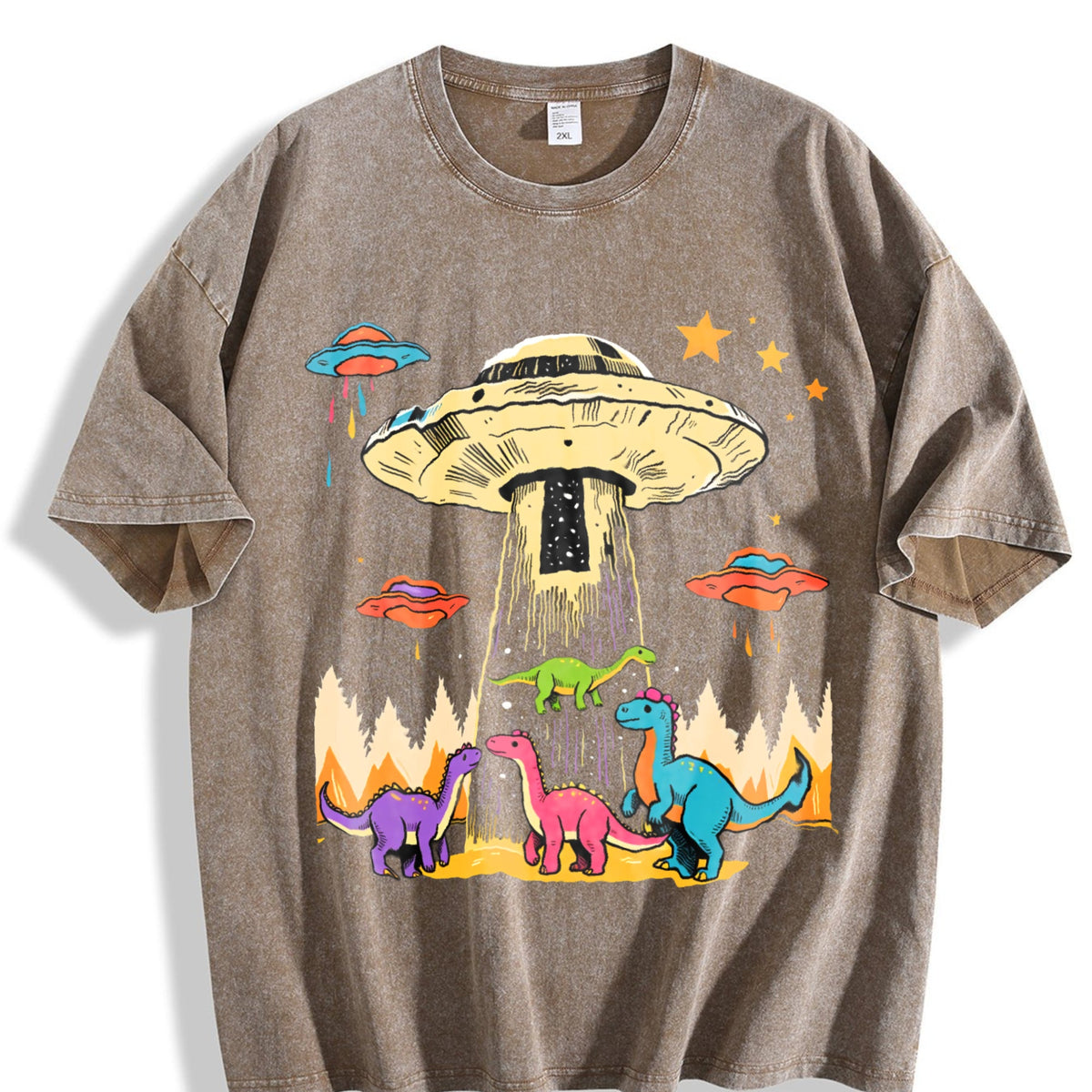 Mint Green Nostalgic Sci-fi - With UFO And Dinosaur Vintage product image 3