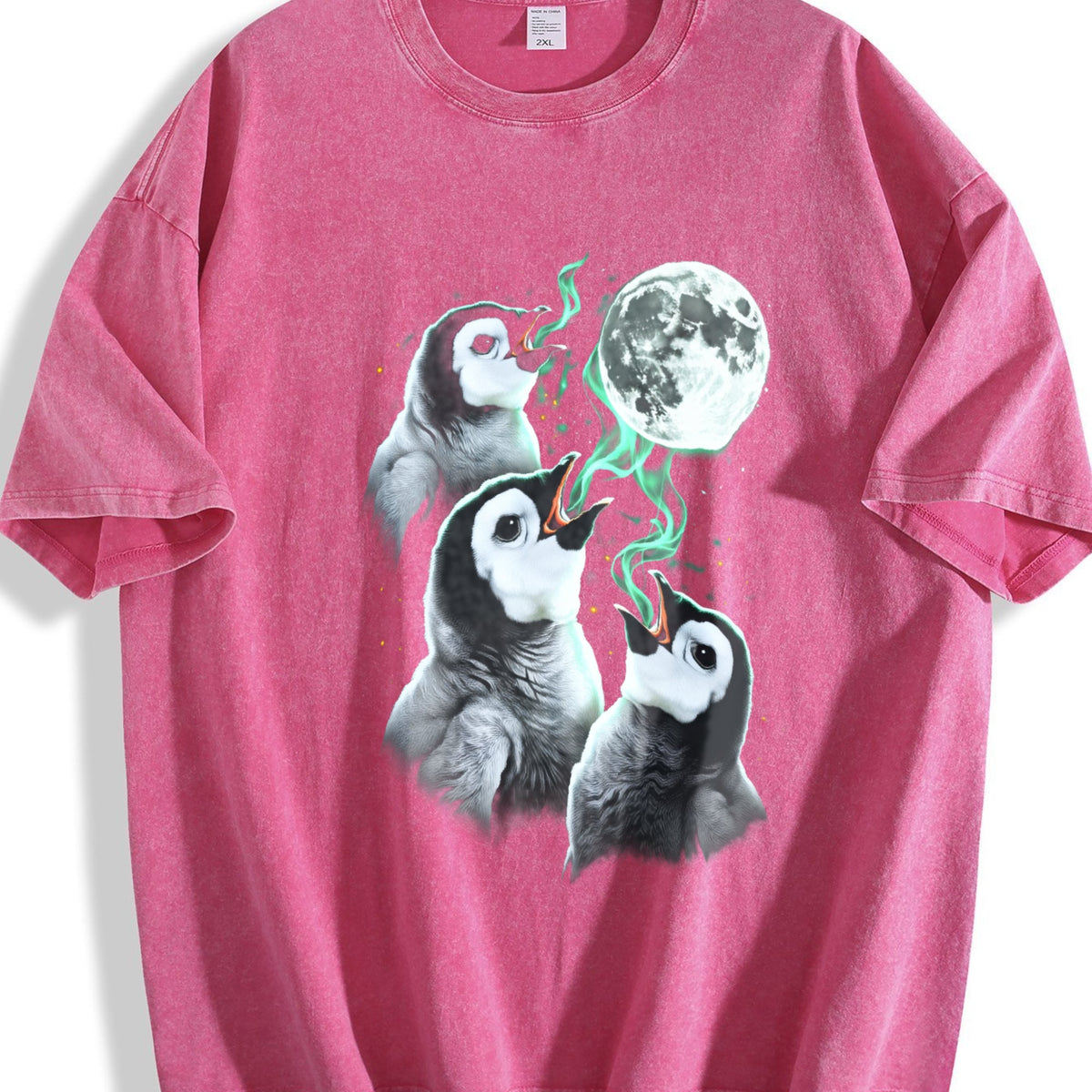 Penguin Howling To Moon 90s Vintage Washed T-Shirt product image 7