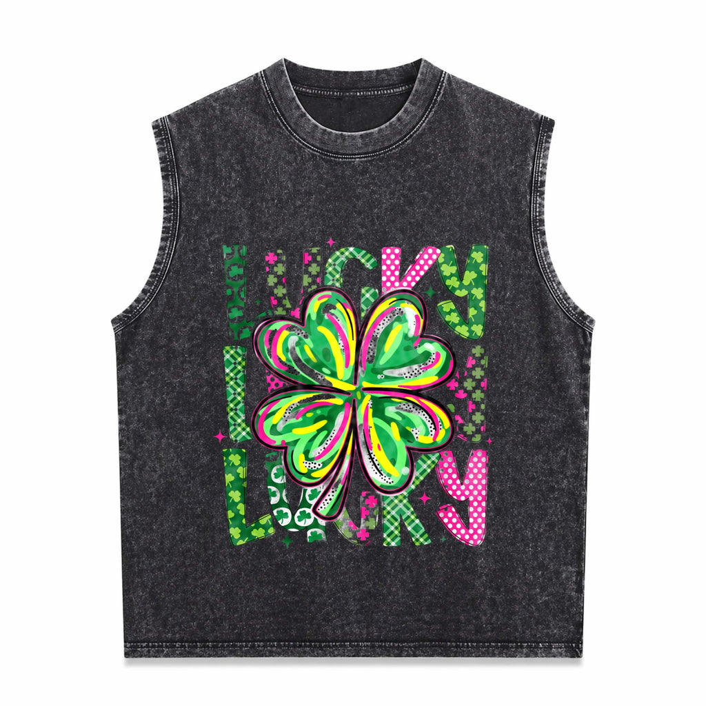 Lucky Shamrock St Patrick's Day Men's Washed Tank Top