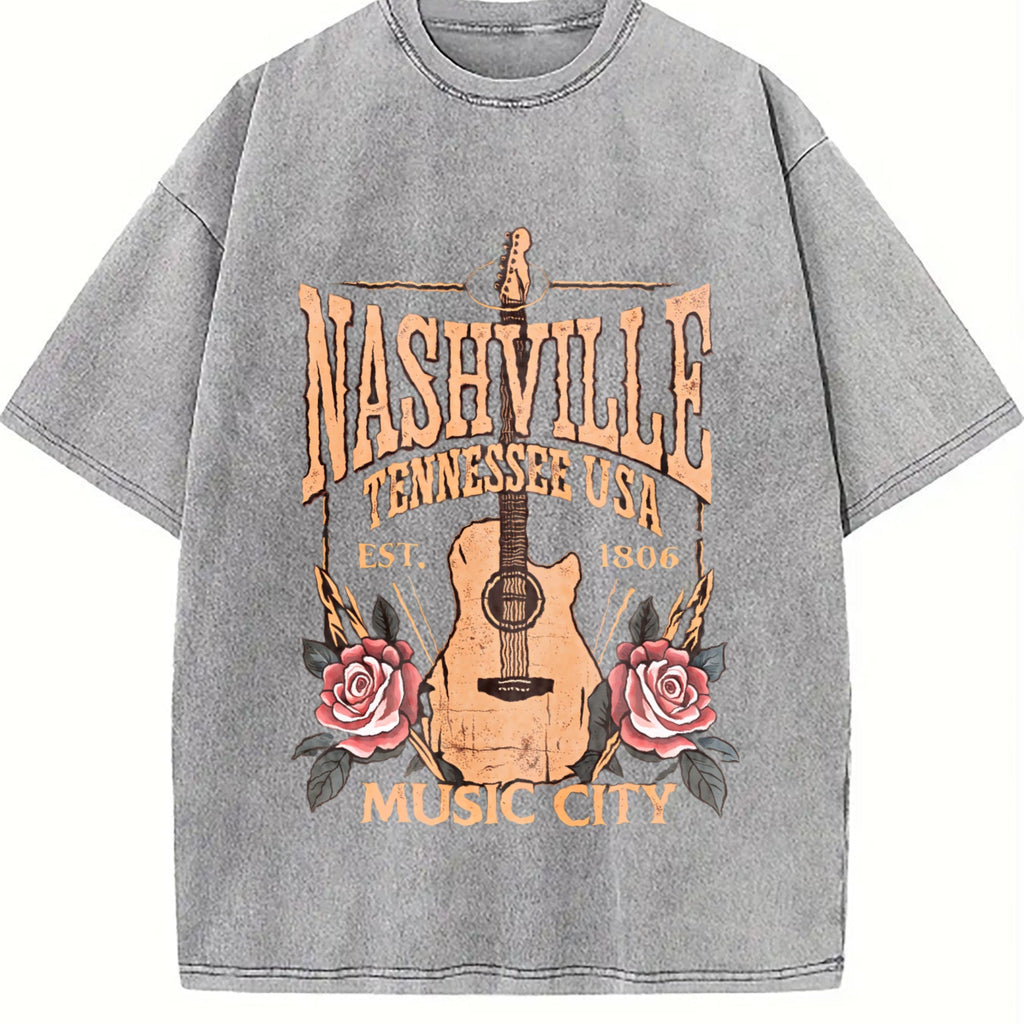 Music City - Floral Guitar Vintage Washed T-Shirt product image 4