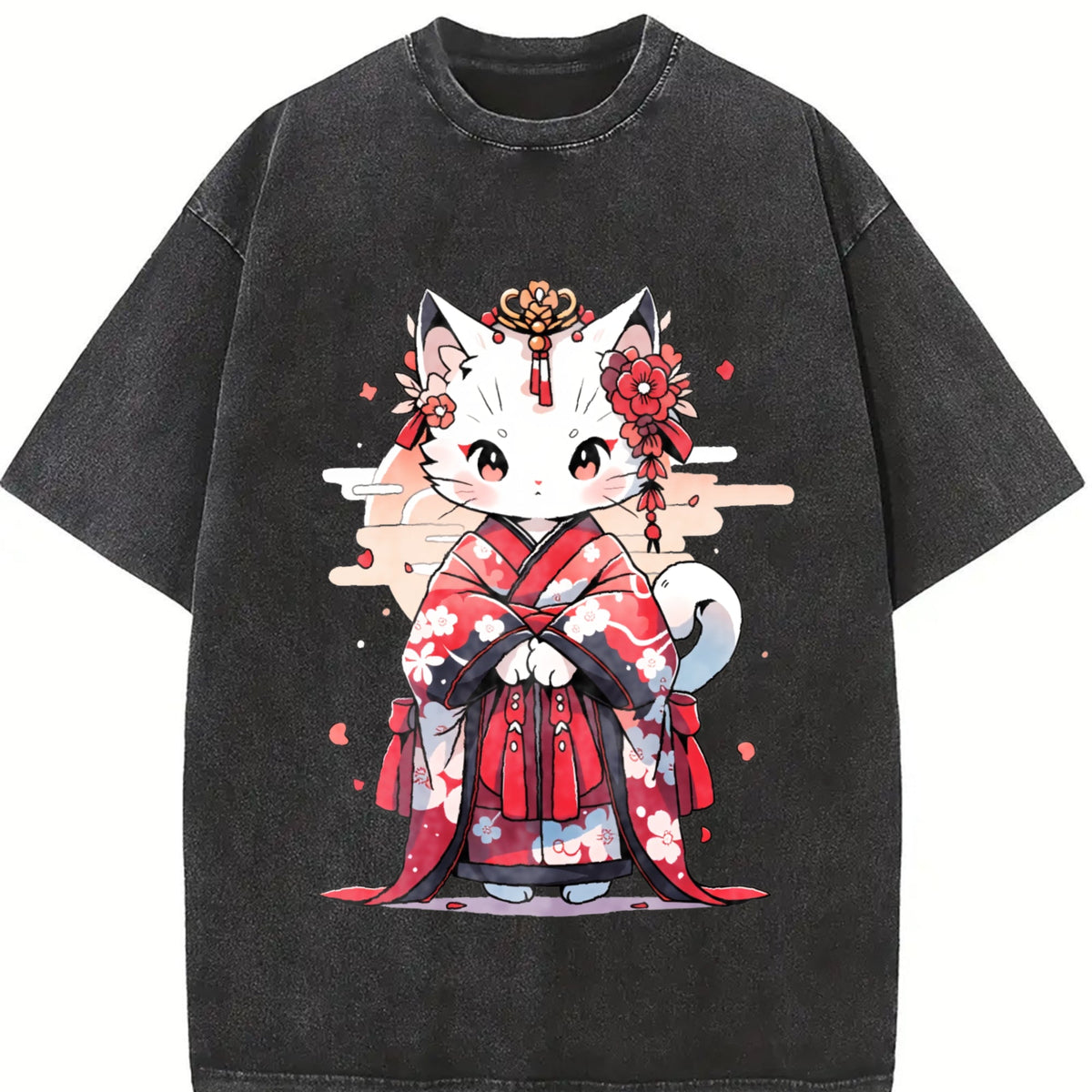 Animal Series : Cat In A Kimono Vintage Washed T-Shirt product image 2