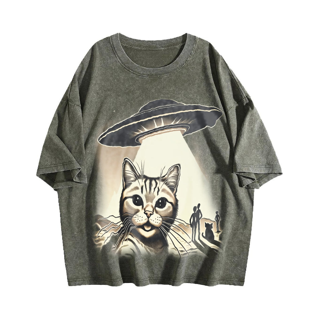 Cat UFO Selfie 90s Vintage Washed T-Shirt product image 4