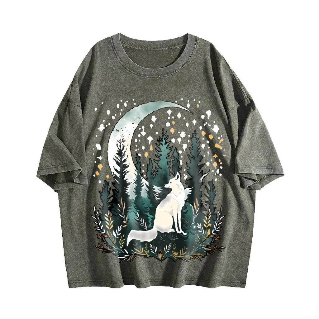 Bohemian Night Fox & Pine Forest - Stretch Vintage Washed product image 4