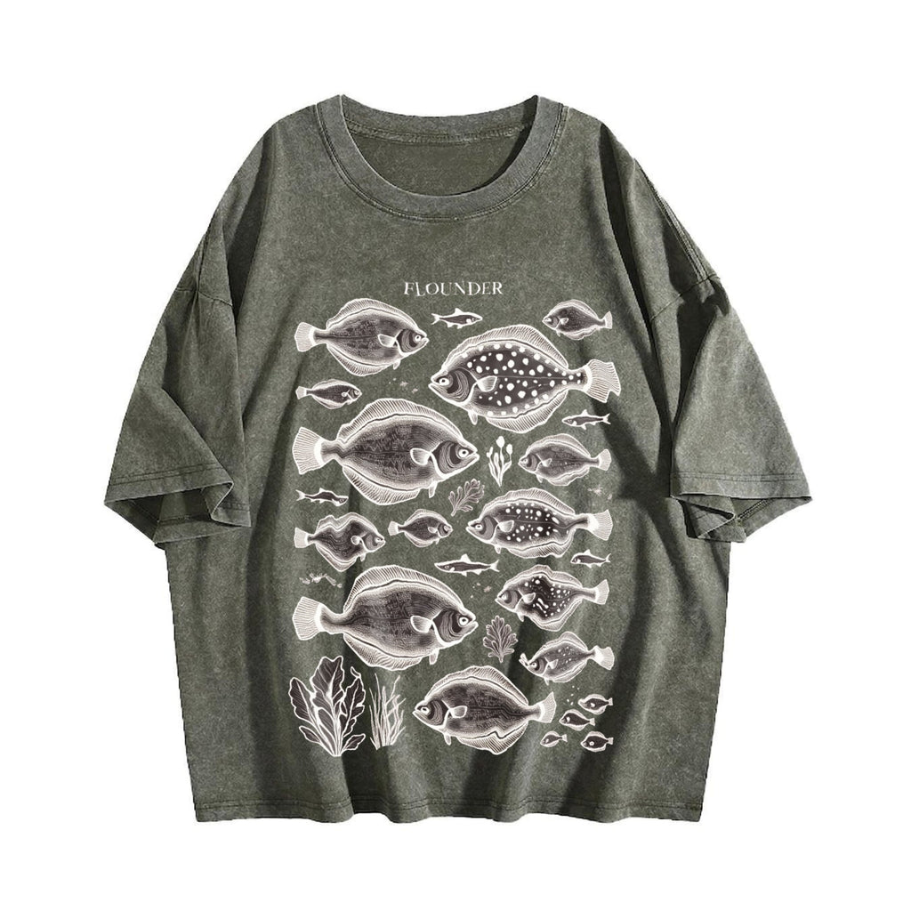 Flounder Fish 90s Vintage Washed T-Shirt product image 4