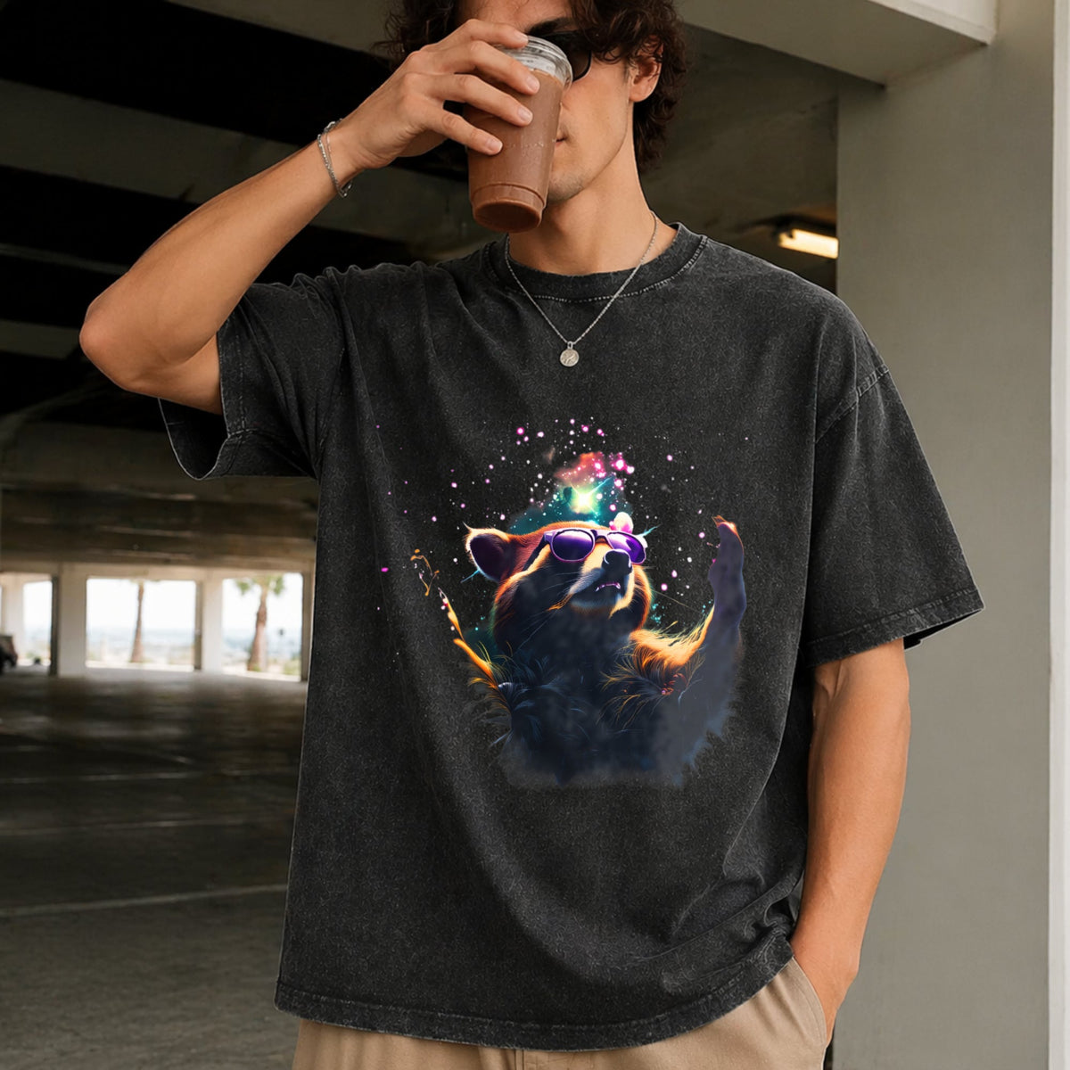 Cosmic Raccoon Vintage Washed T-Shirt product image 2