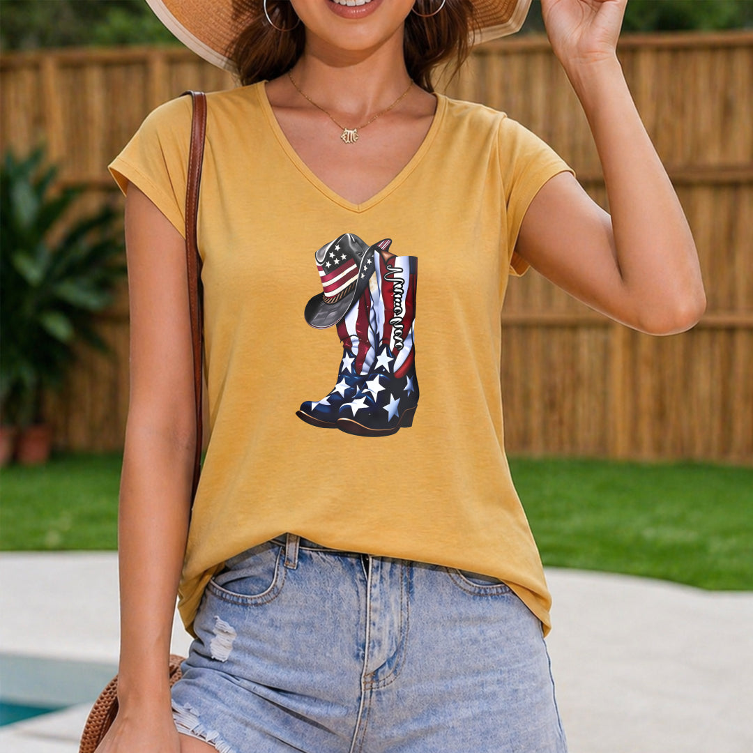 American Flag Cowboy Boot Women's V-Neck Tank Top