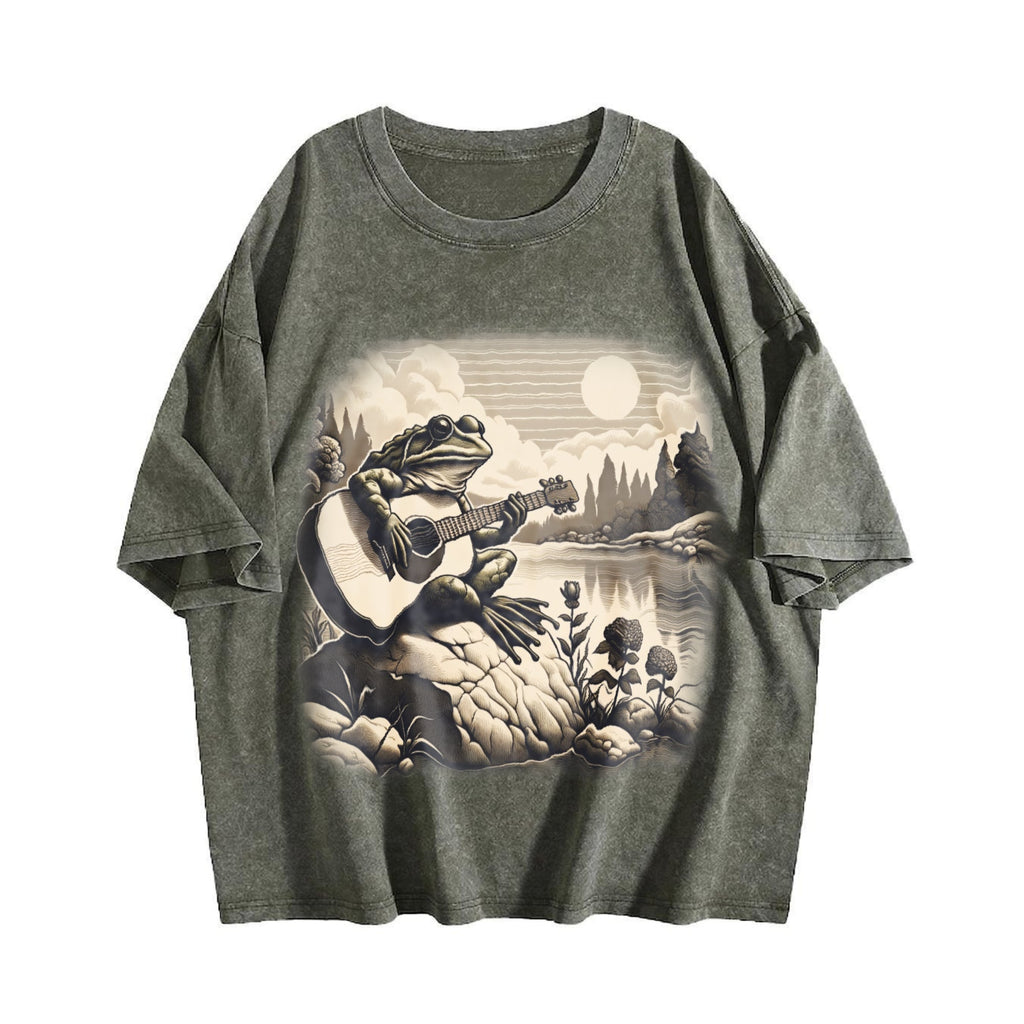 Frog Playing Guitar 90s Vintage Washed T-Shirt product image 4