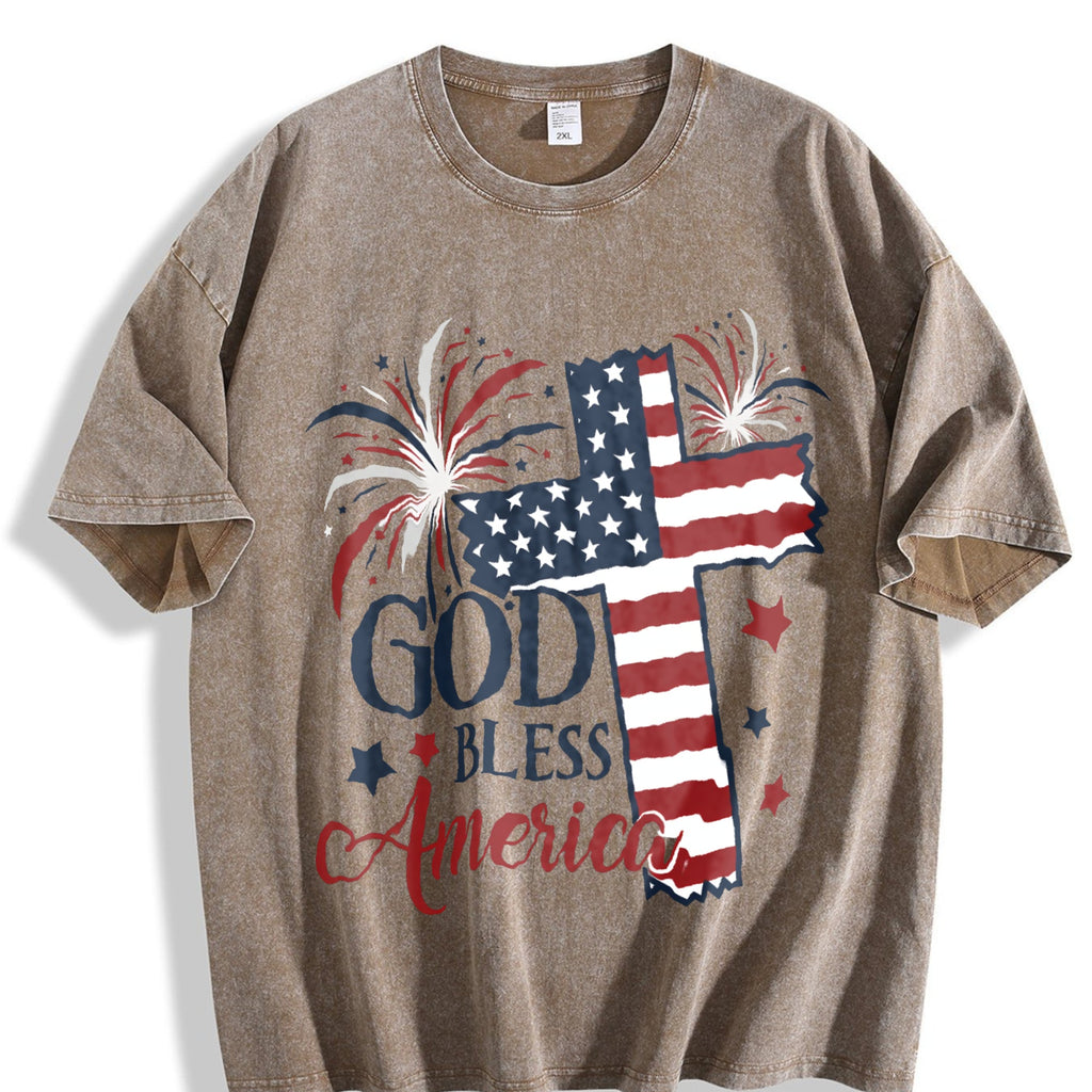 God Bless America Flag Cross Vintage Washed T-Shirt product image 3