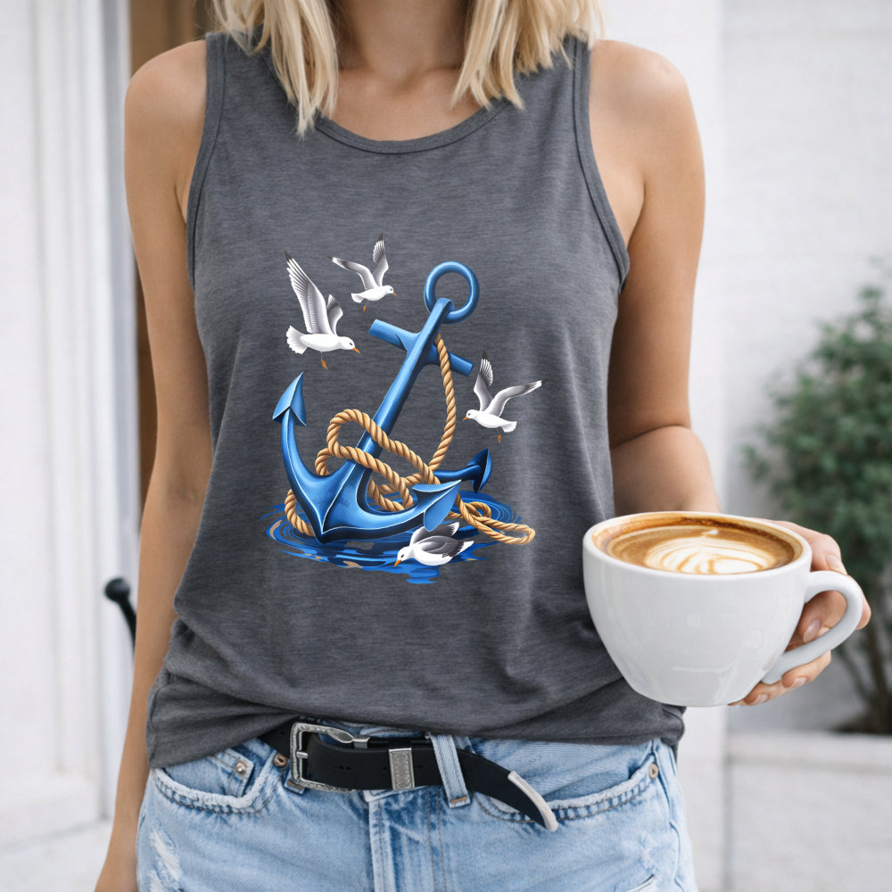 Nautical Anchor Rope and Seagulls Women's Tank Top