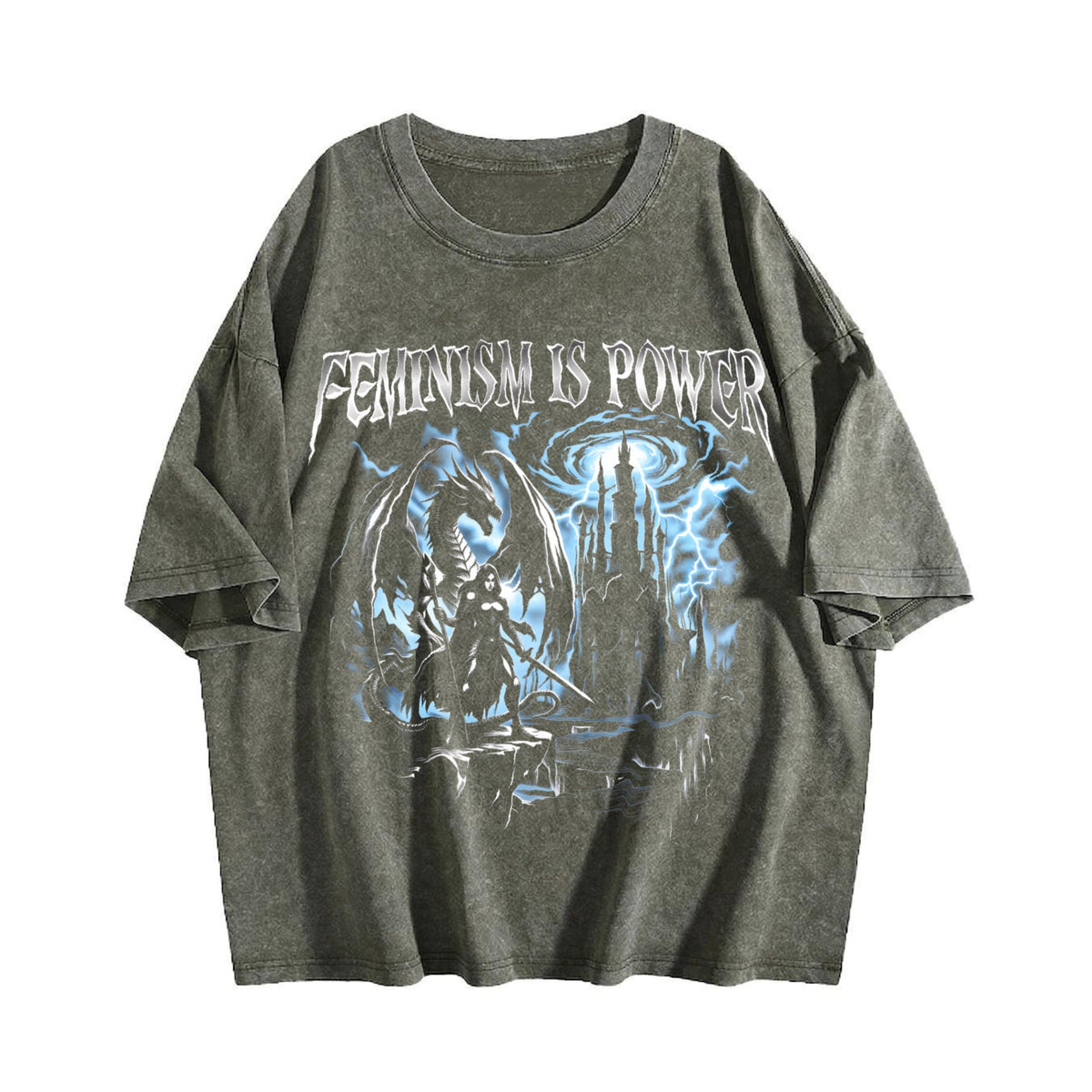 Feminism Is Power Dragon 90s Vintage Washed T-Shirt product image 4