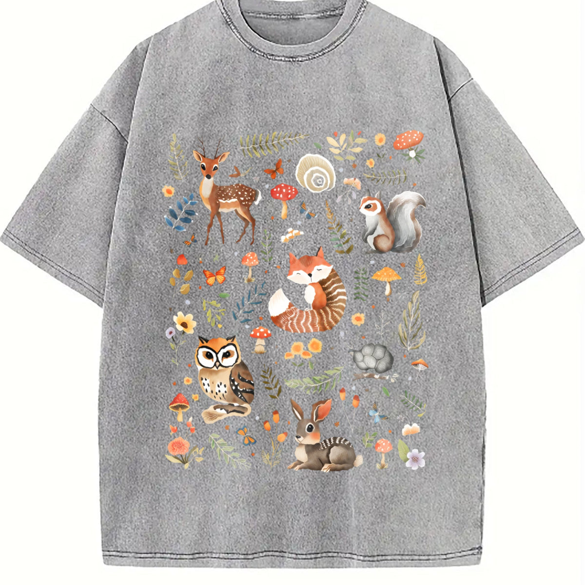 Forest Animals And Flowers Vintage Washed T-Shirt product image 5