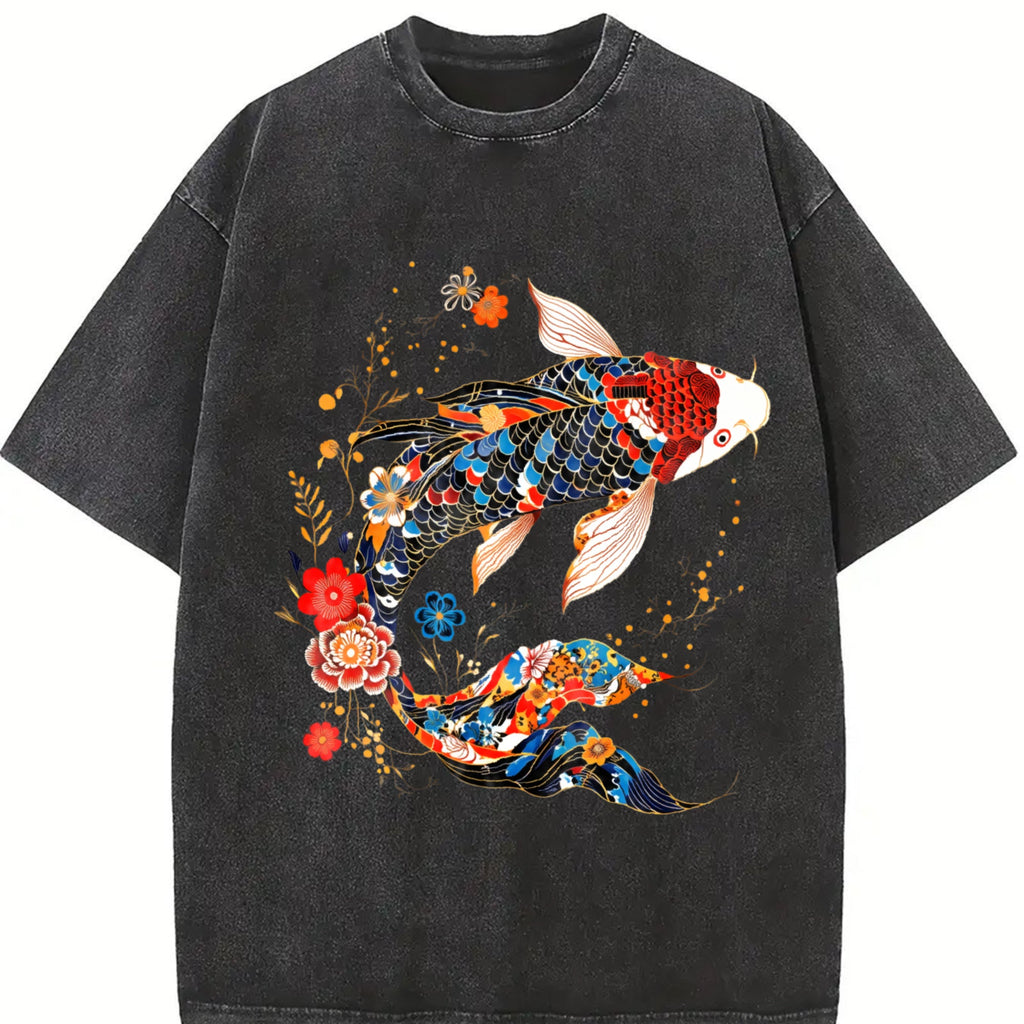 Koi Fish Theme Trend Pure Vintage Washed T-Shirt product image 2