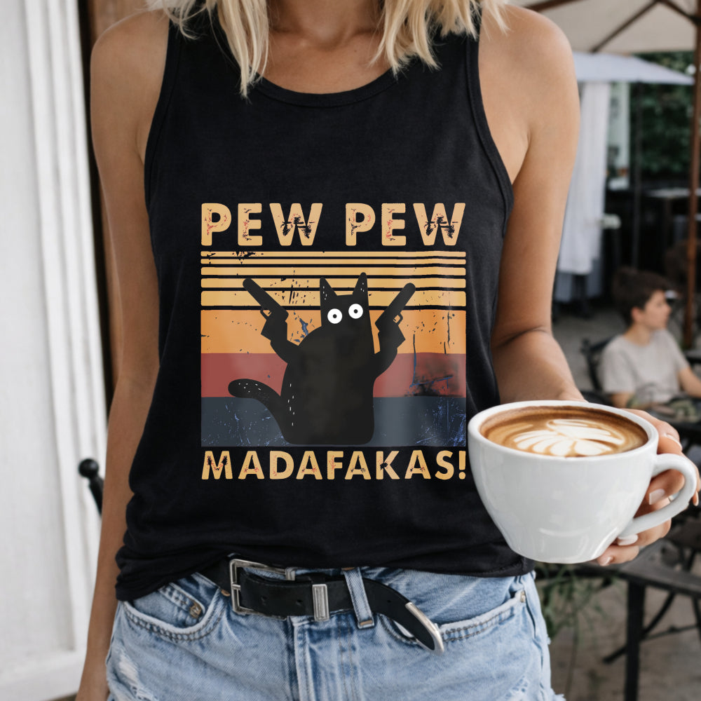 Paw Paw Letter & Cartoon Cat Abstract Women's Tank Top
