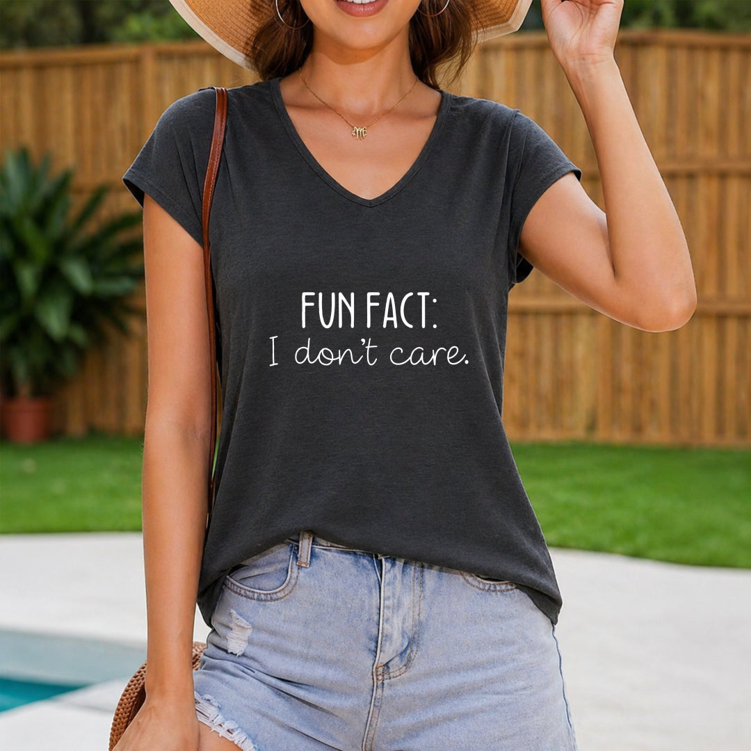 Fun Fact I Don't Care Regular - Fun Cartoon Women's V-Neck Tank Top