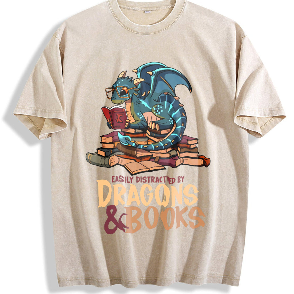 Blue Dragon Buried In Books Letter Vintage Washed T-Shirt product image 1