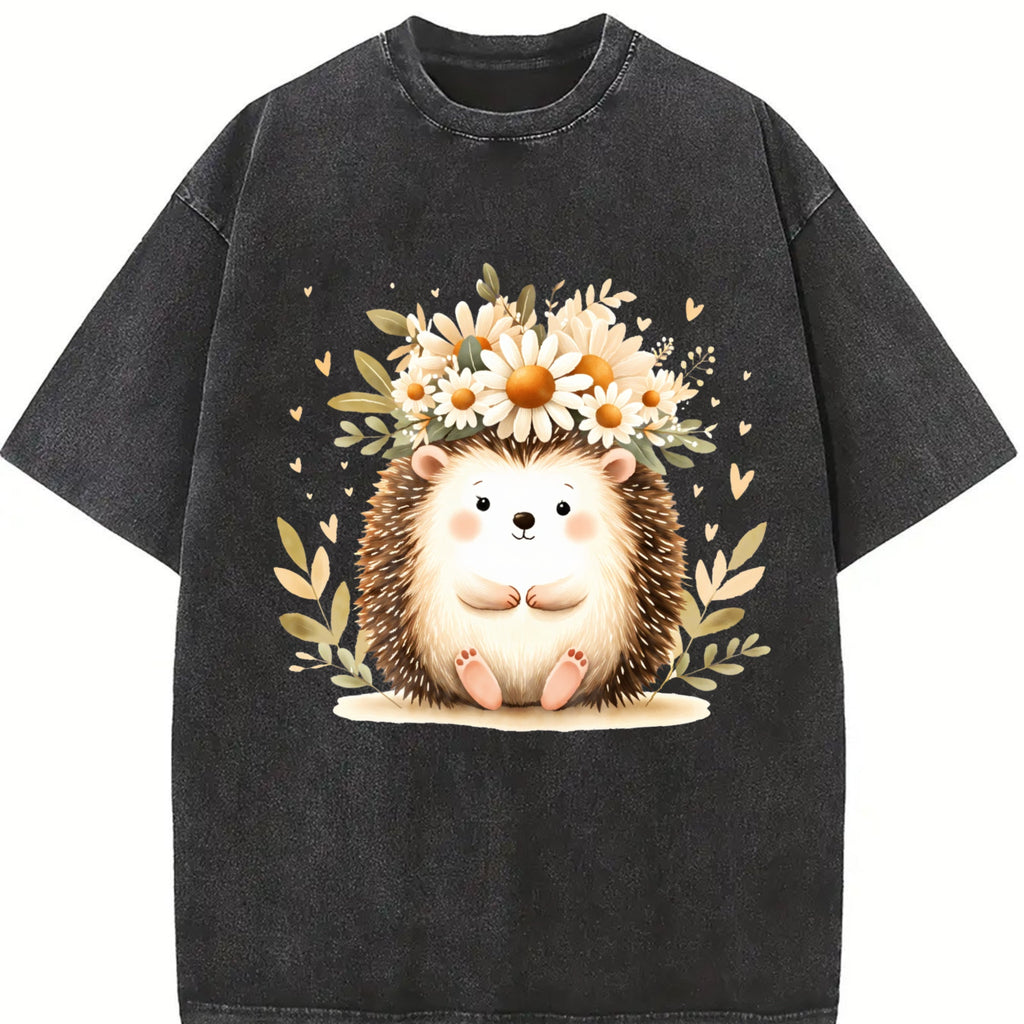 Hedgehog & Daisy - With Cute & Floral Vintage Washed T-Shirt product image 2